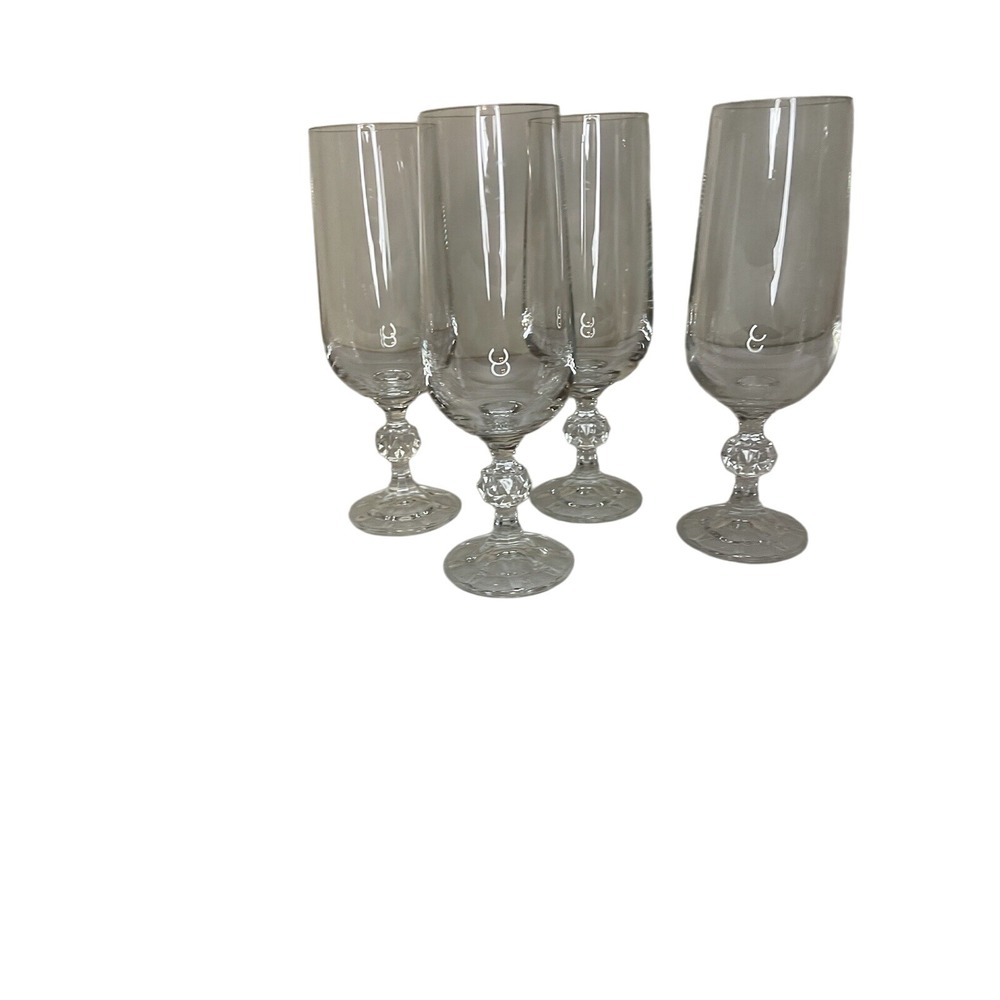Claudia Bohemia Fine‎ Crystal Champagne Flutes Lot Of 4 Glasses Style #5036 VTG